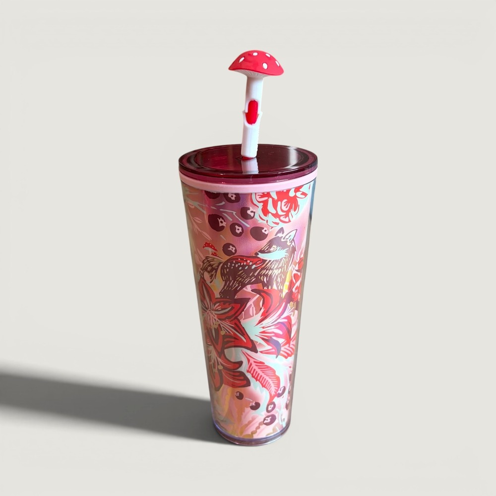 Starbucks 2023 Holiday Fox Deer Mushroom Iridescent Tumbler 24oz Cold Cup Venti